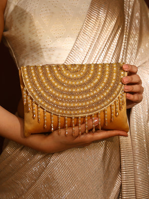 Priyaasi Fashiony Elegant Gold Stones Beads Clutch Bag