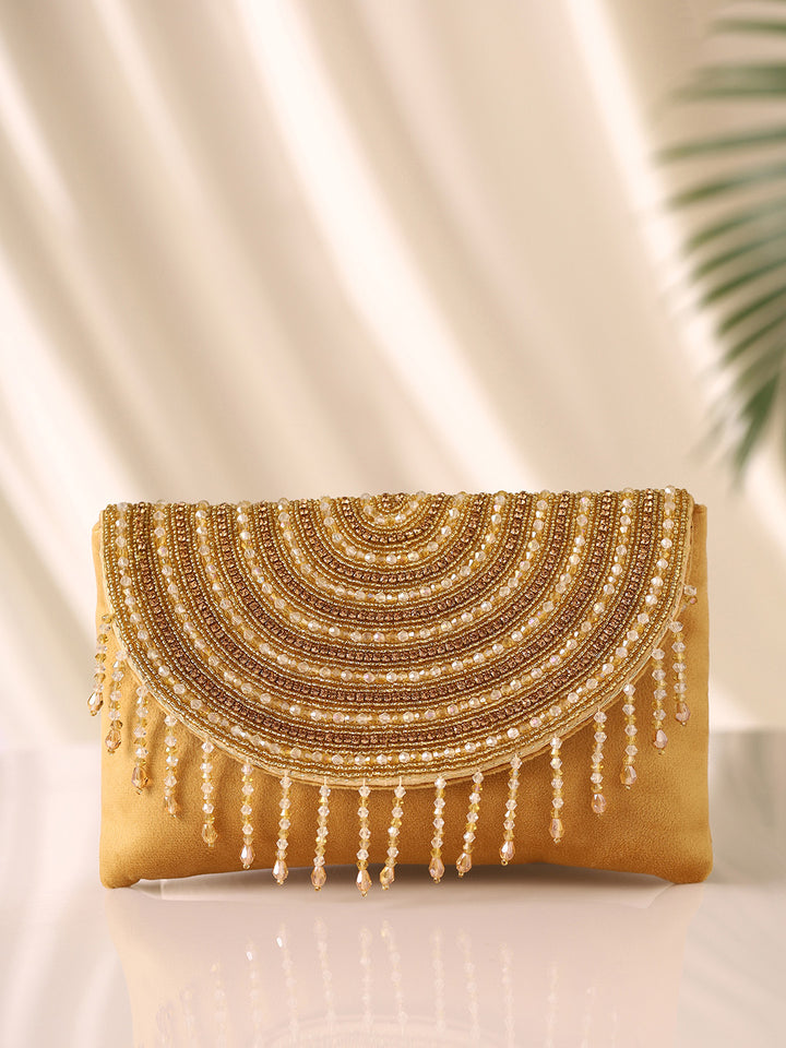 Priyaasi Fashiony Elegant Gold Stones Beads Clutch Bag