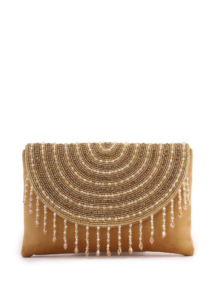 Priyaasi Fashiony Elegant Gold Stones Beads Clutch Bag