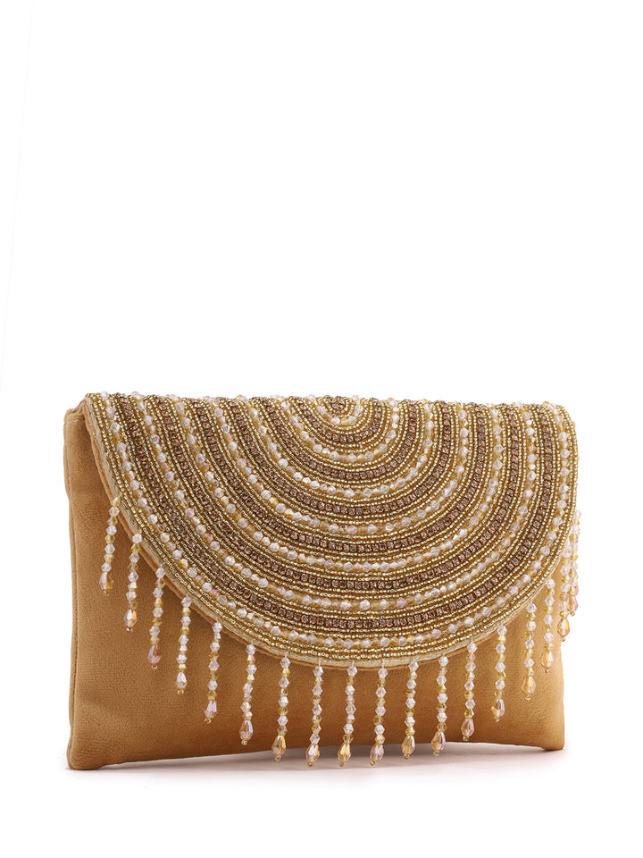 Priyaasi Fashiony Elegant Gold Stones Beads Clutch Bag