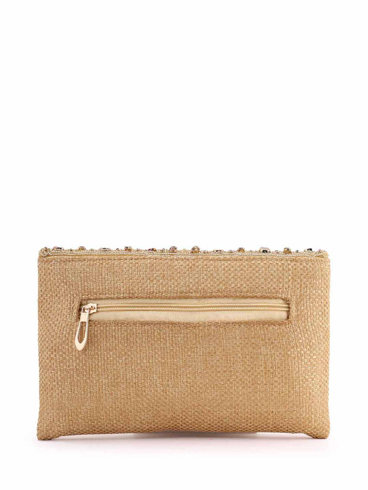 Priyaasi Designry Multicolor Stoned Design Gold Clutch Bag