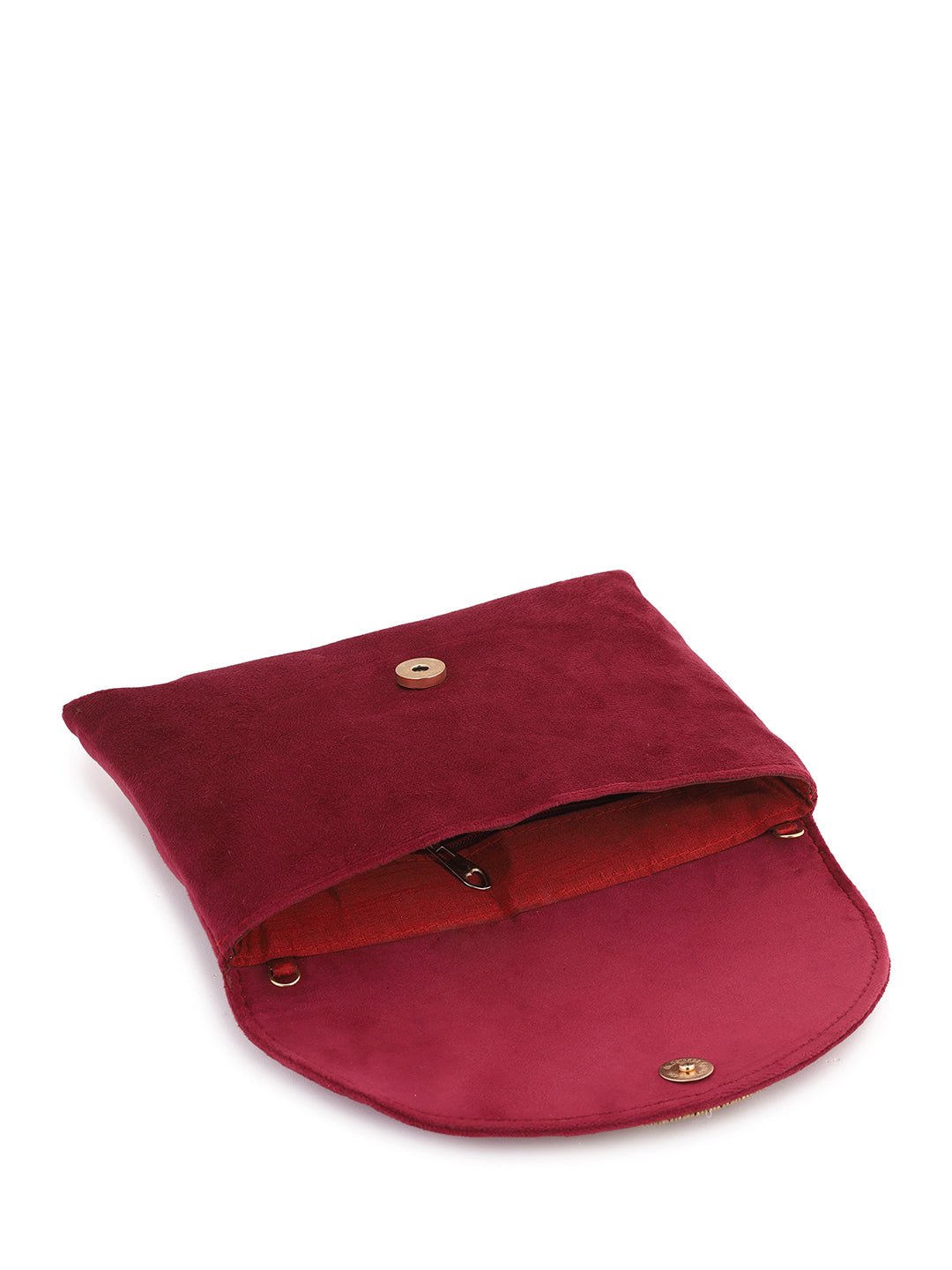 Priyaasi Stylish Burnt Burgundy Floral Multicolor Stoned Clutch Bag