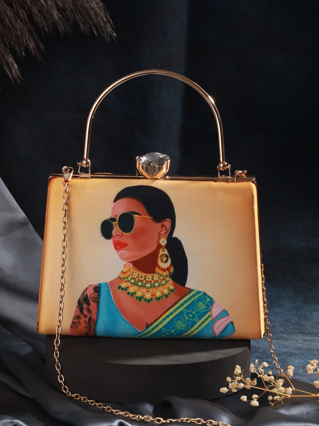 Priyaasi SwagHer Printed Sky Blue Yellow Box Clutch Bag