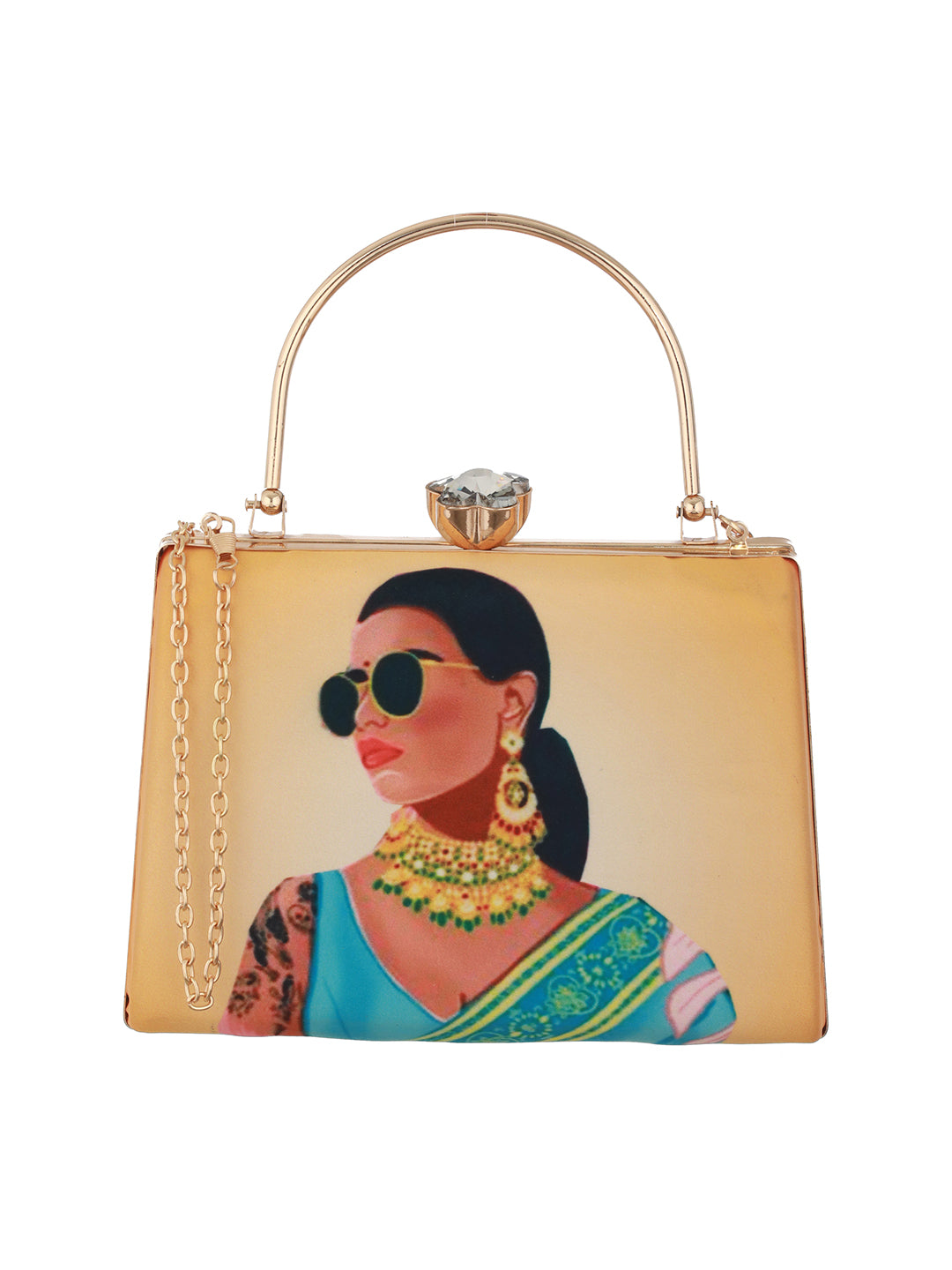 Priyaasi SwagHer Printed Sky Blue Yellow Box Clutch Bag