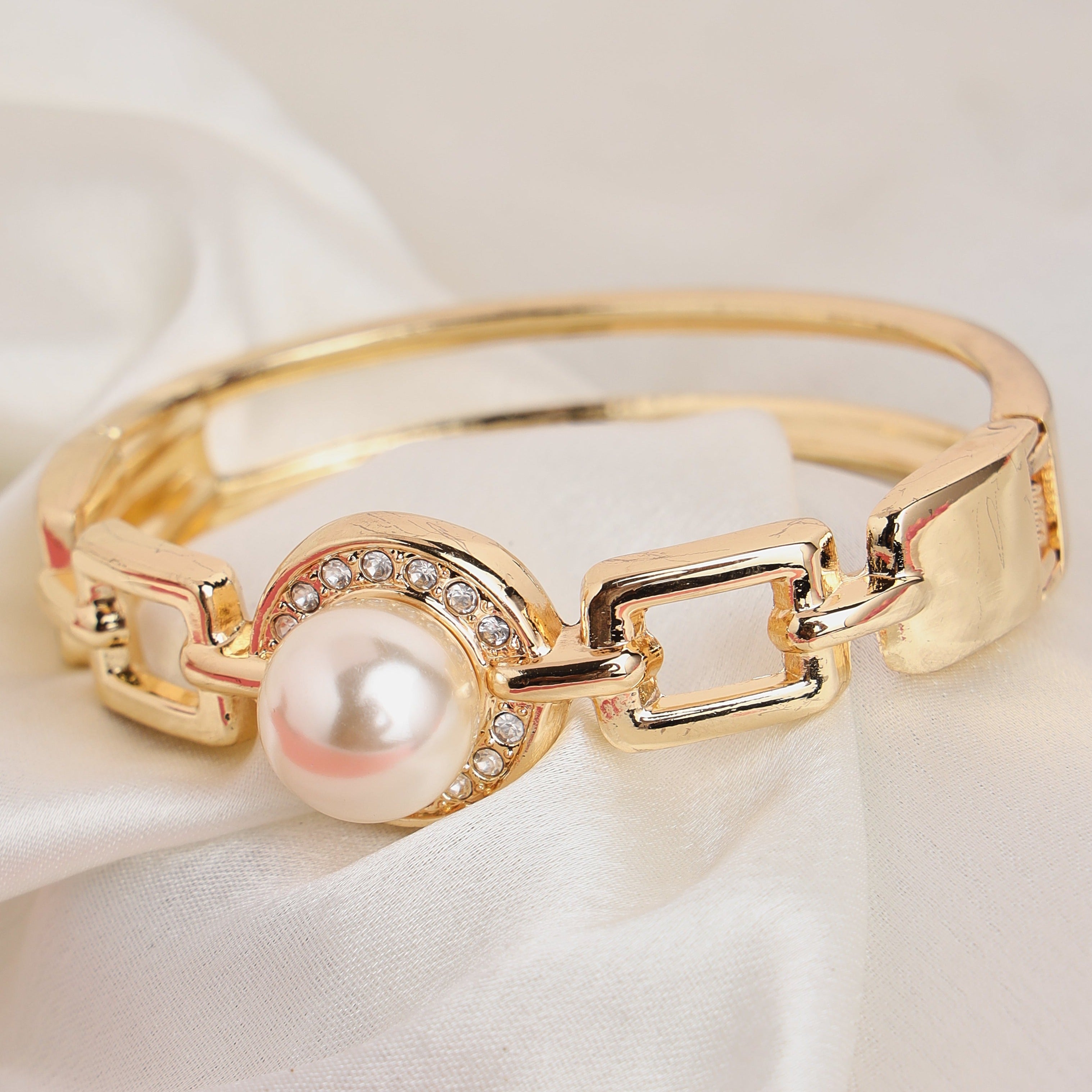 Vintage Pearl and Diamond 14K Gold Bangle Bracelet | eBay