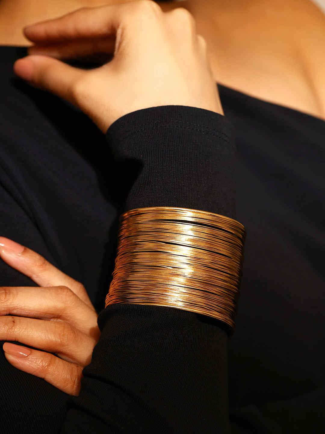 Priyaasi Gold Plated Metal Thread Style Adjustable Bracelet
