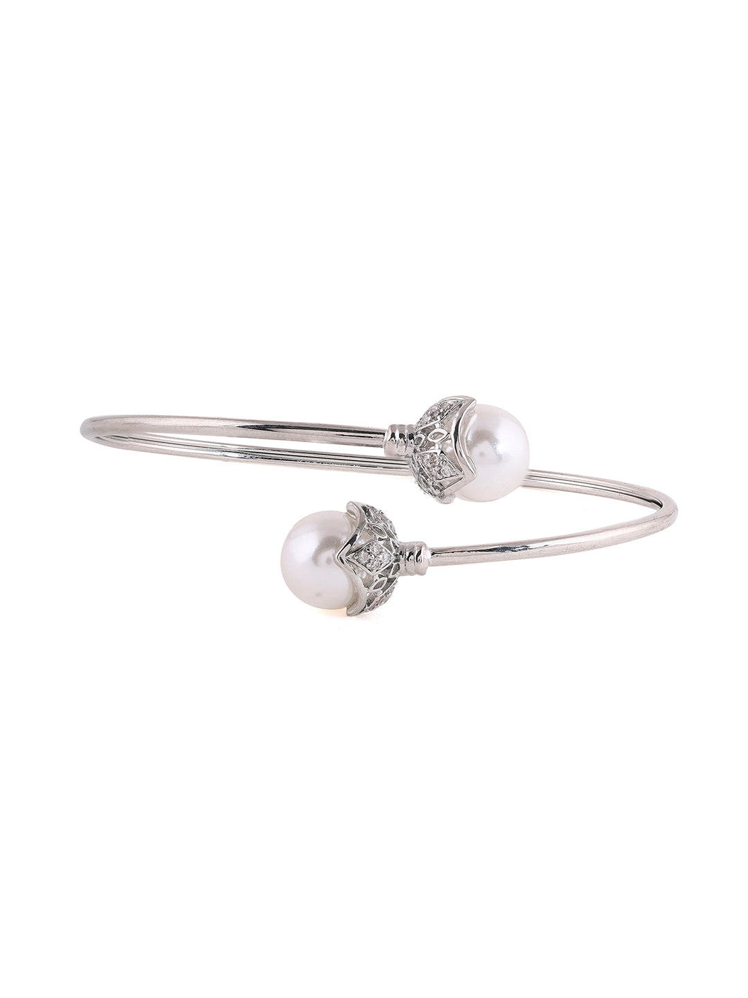 Prita Floral Pearl Silver Bracelet