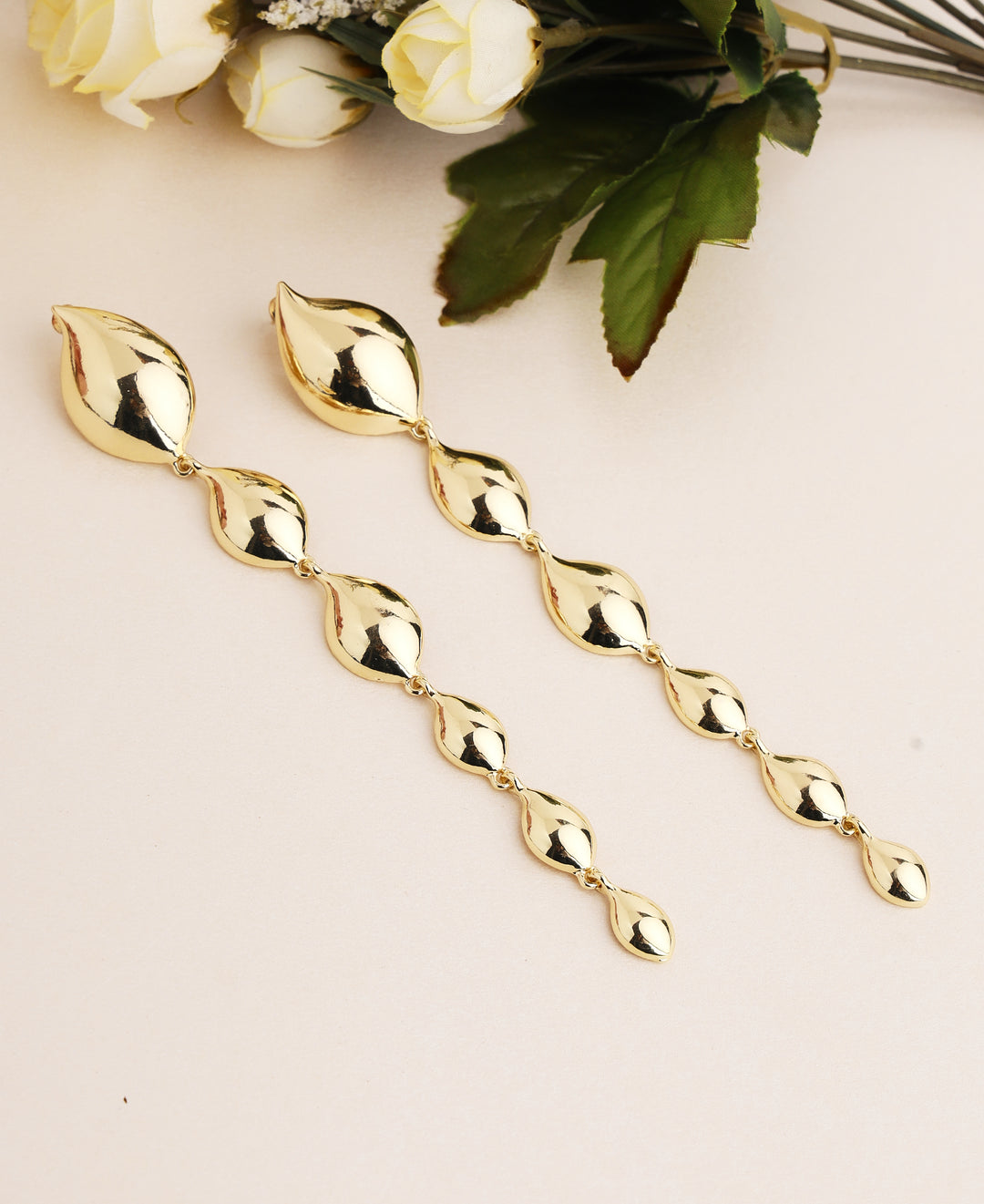 Prita by Priyaasi Long Leaf Drop Oversized Gold-Plated Earrings