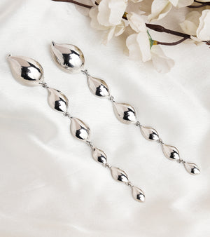Prita by Priyaasi Long Leaf Drop Oversized Silver-Plated Earrings
