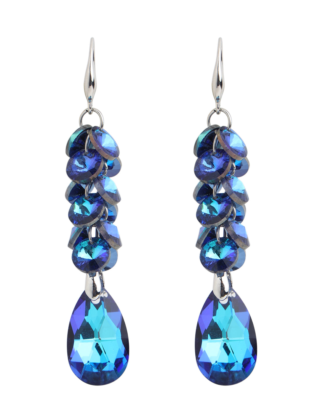 Prita by Priyaasi Blue Berry Studded Silver-Plated Drop Earrings