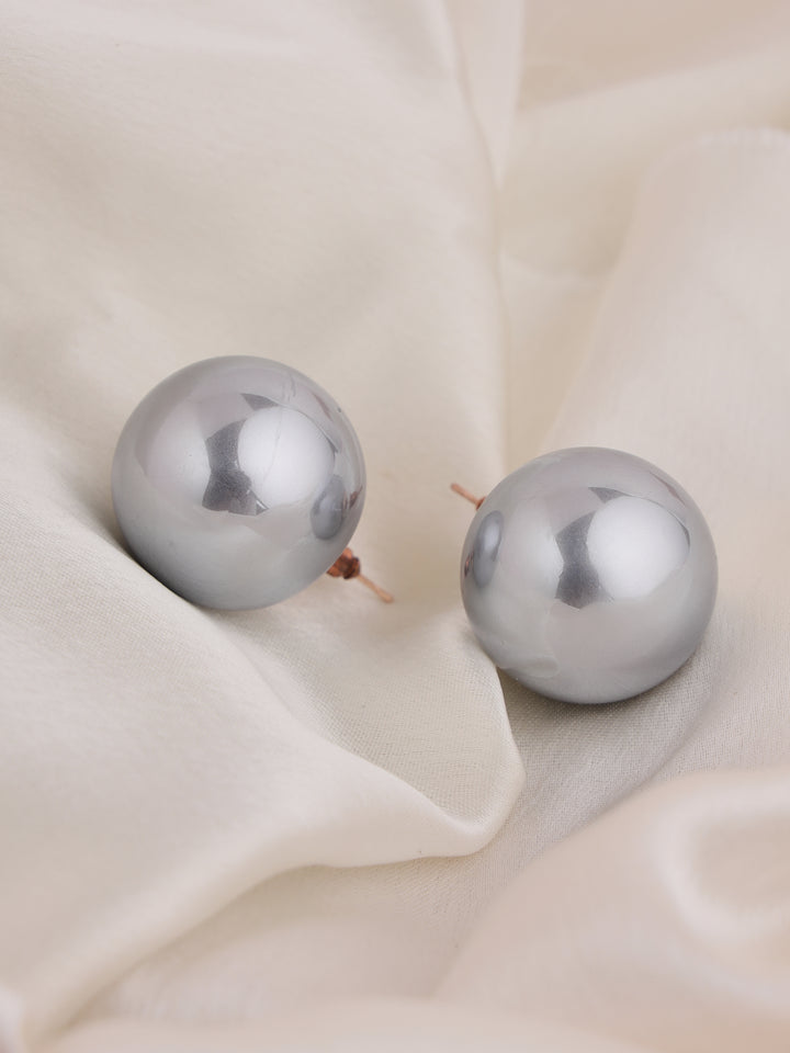 Prita by Priyaasi Shiny Sphere Pearl Oversized Silver-Plated Stud Earrings