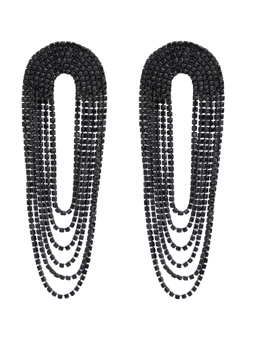 Prita by Priyaasi Black Studded Closed Tassel Drop Earrings