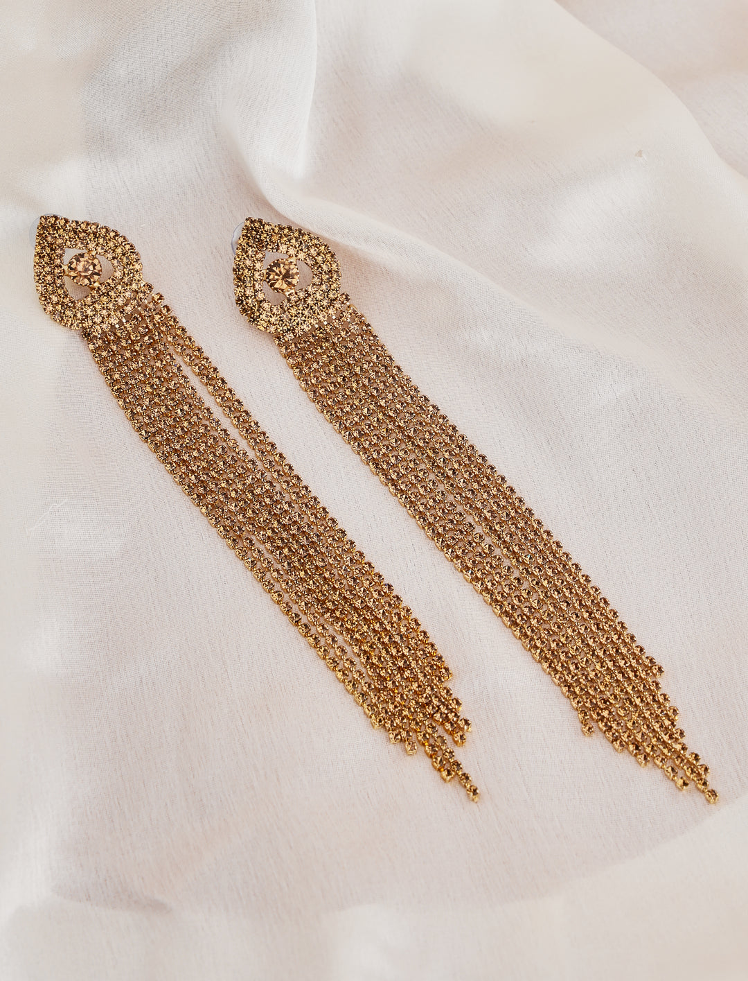 Prita by Priyaasi Golden Heart Studded Long Tassel Gold-Plated Drop Earring