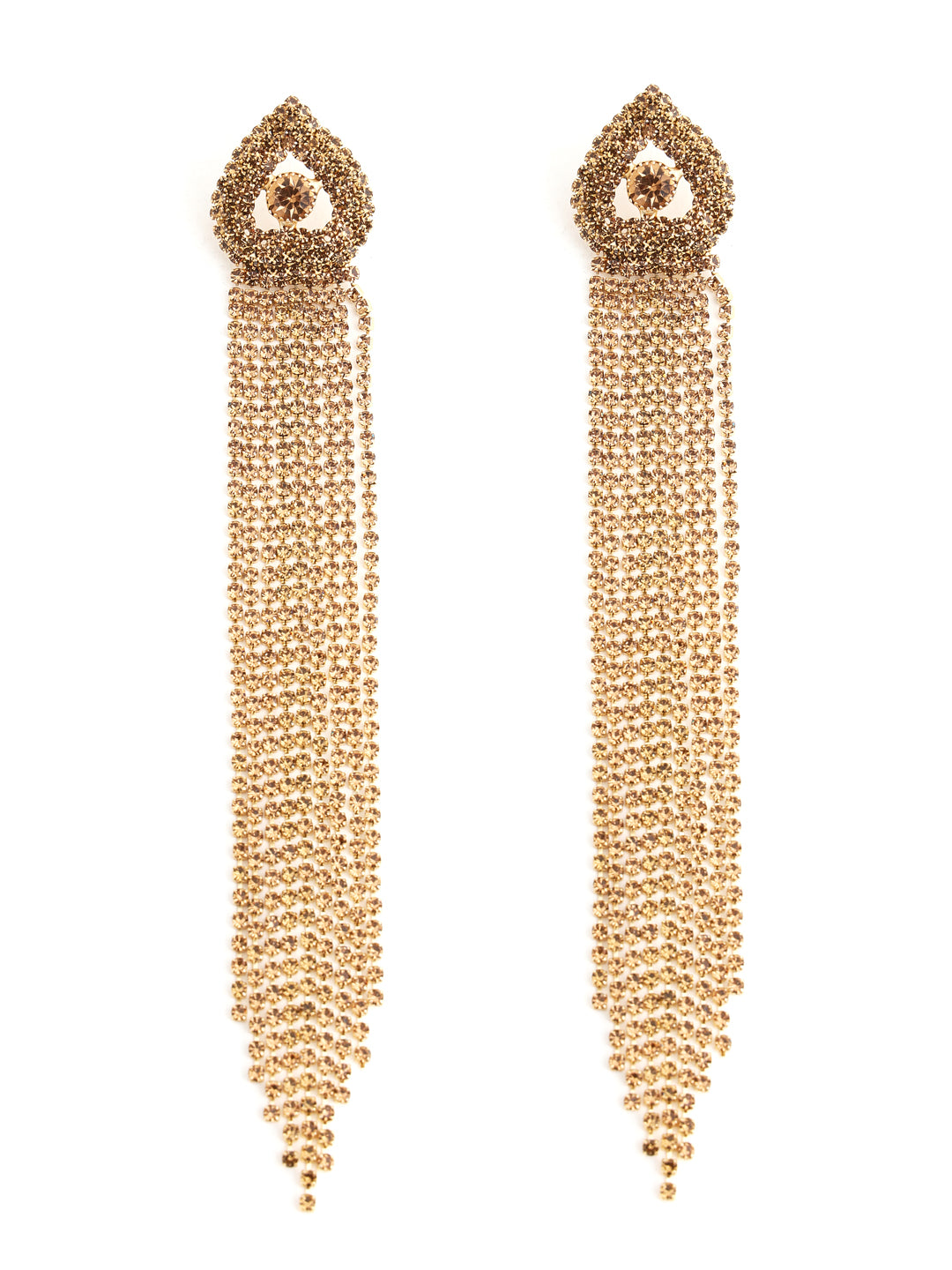 Prita by Priyaasi Golden Heart Studded Long Tassel Gold-Plated Drop Earring