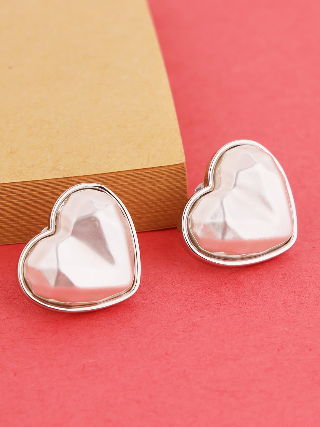 Prita by Priyaasi Glossy White Heart Silver-Plated Stud Earrings