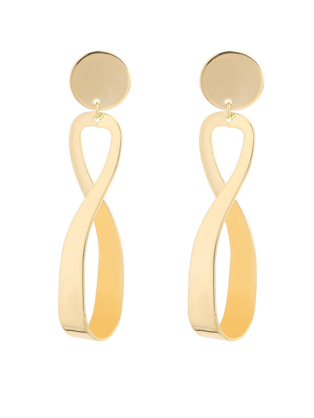 Prita by Priyaasi Golden Round Twist Long Drop Gold-Plated Earrings