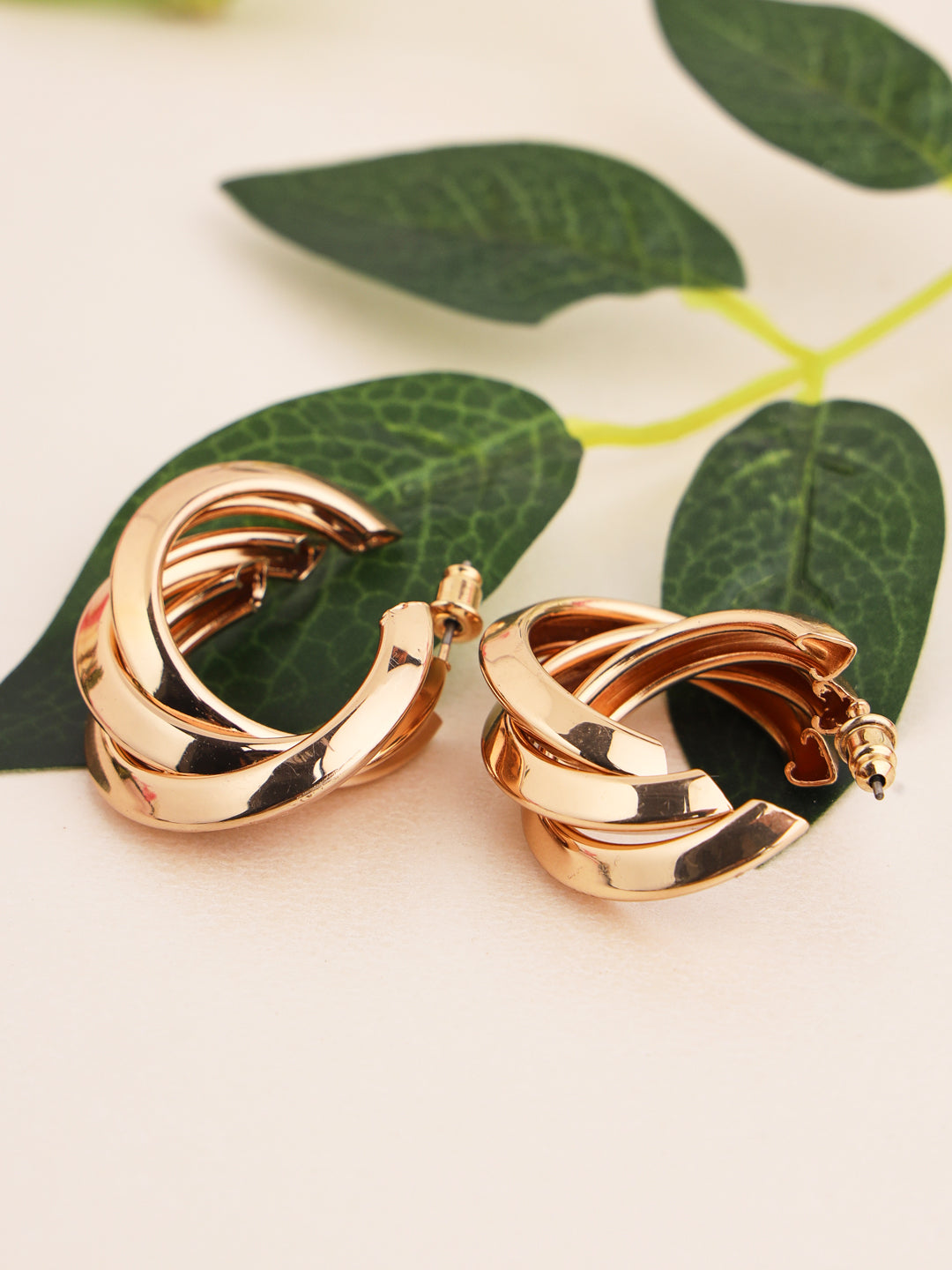 Prita by Priyaasi Golden Twisted Ring Gold-Plated Half-Hoop Earrings