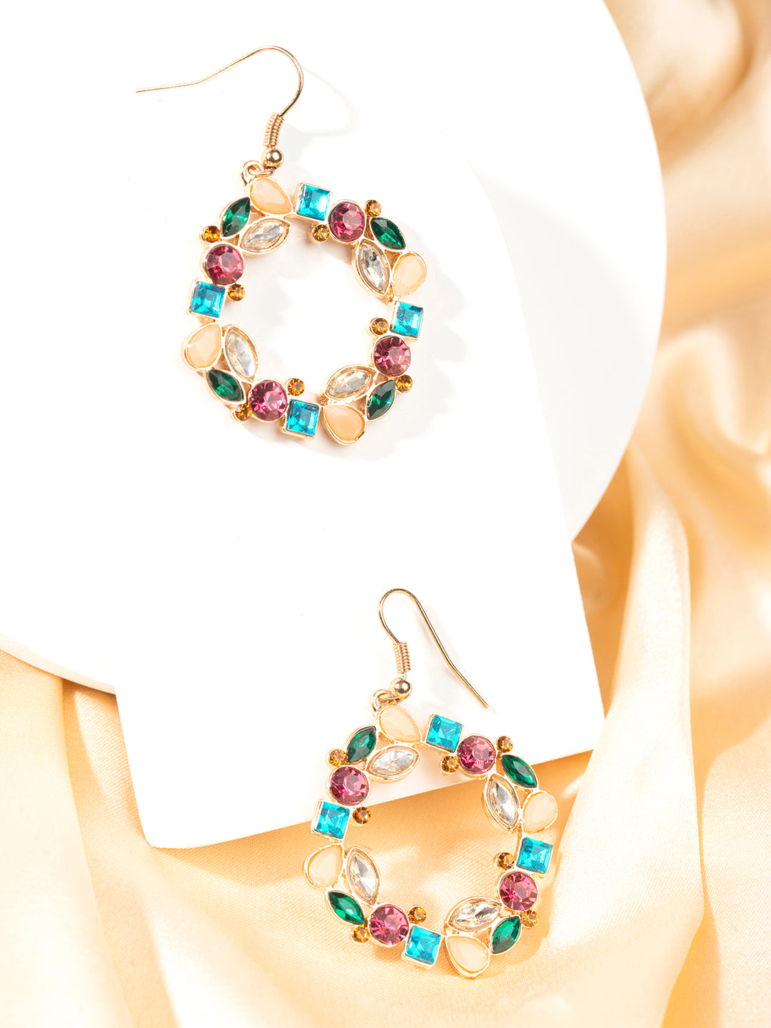 Prita by Priyaasi Multi Coloured Stone Studded Drop Earrings