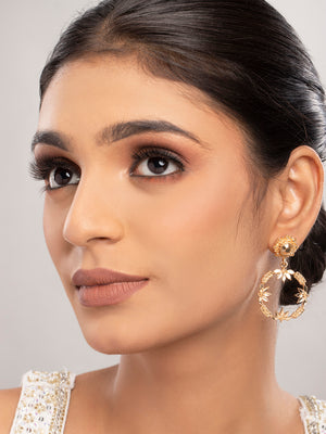Prita by Priyaasi Floral Circle Gold Plated Drop Earrings