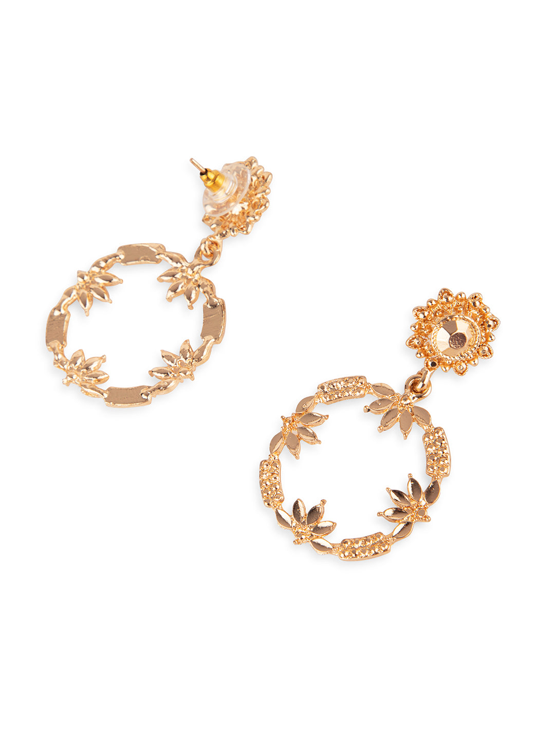 Prita by Priyaasi Floral Circle Gold Plated Drop Earrings