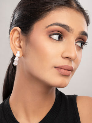 Prita by Priyaasi Green & Rose Gold Heart Shaped Half Hoop Earrings