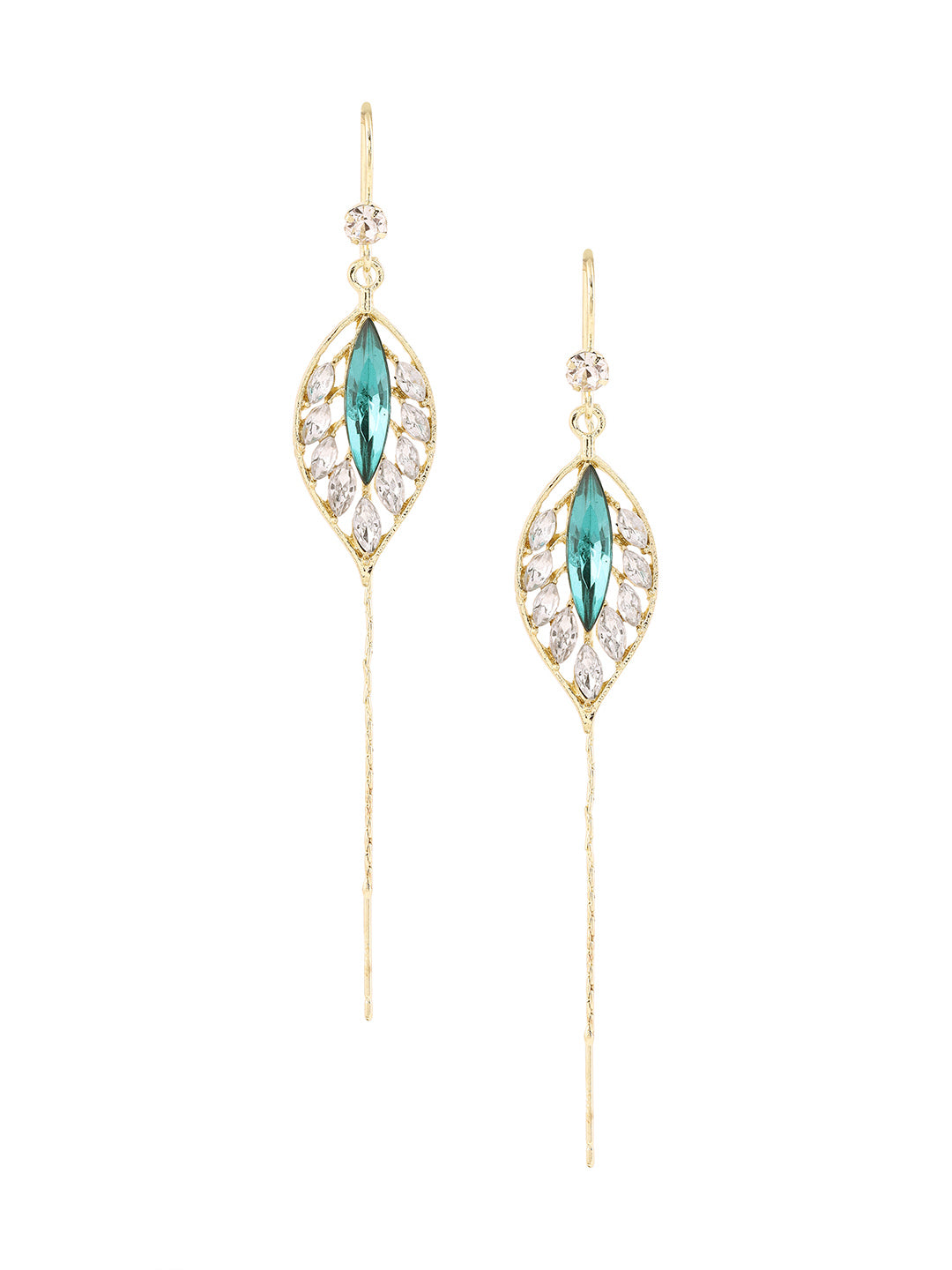 Priyaasi Peacock Green Stone Designary Leaf Shape Gold Plated Earrings