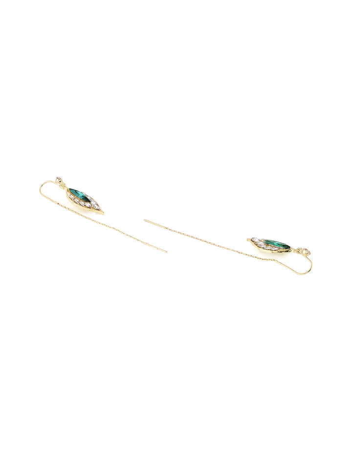 Priyaasi Peacock Green Stone Designary Leaf Shape Gold Plated Earrings