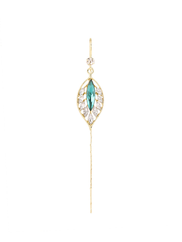 Priyaasi Peacock Green Stone Designary Leaf Shape Gold Plated Earrings