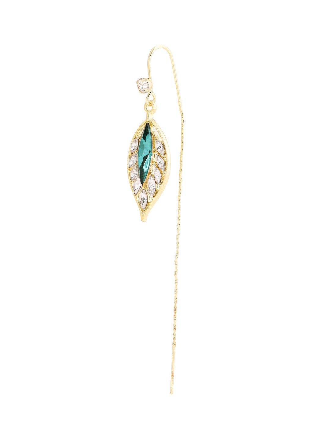 Priyaasi Peacock Green Stone Designary Leaf Shape Gold Plated Earrings