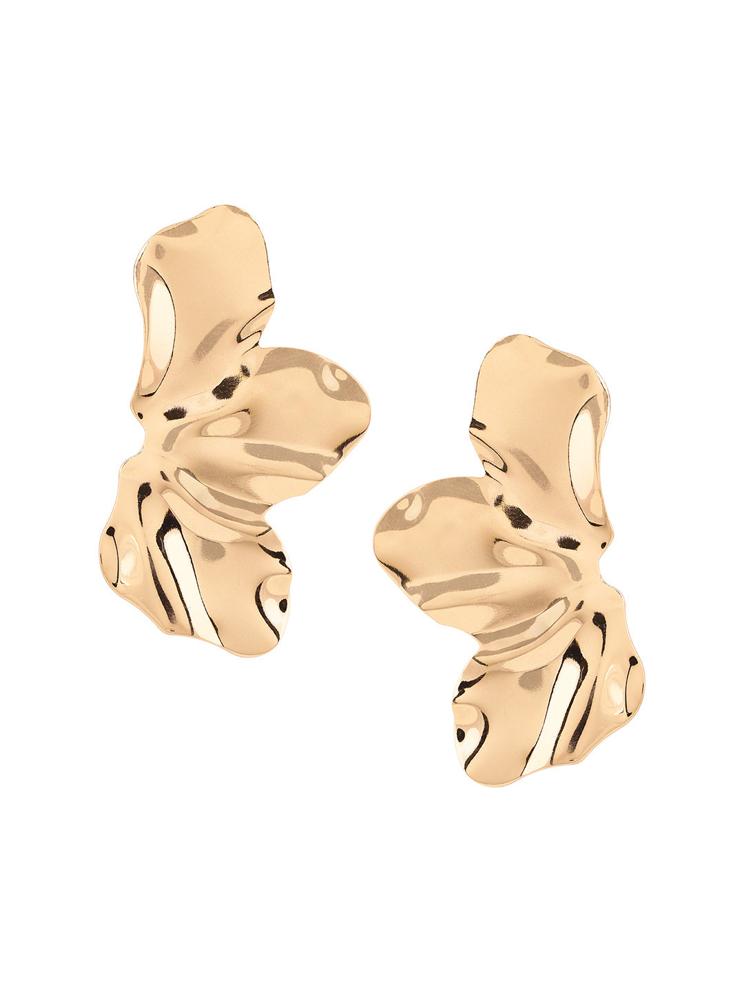 Priyaasi Hammered Style Gold Plated Floral Stud Earrings