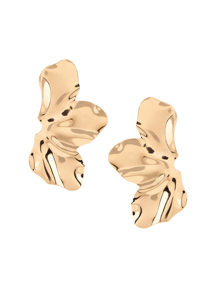 Priyaasi Hammered Style Gold Plated Floral Stud Earrings