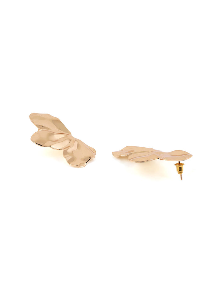 Priyaasi Hammered Style Gold Plated Floral Stud Earrings
