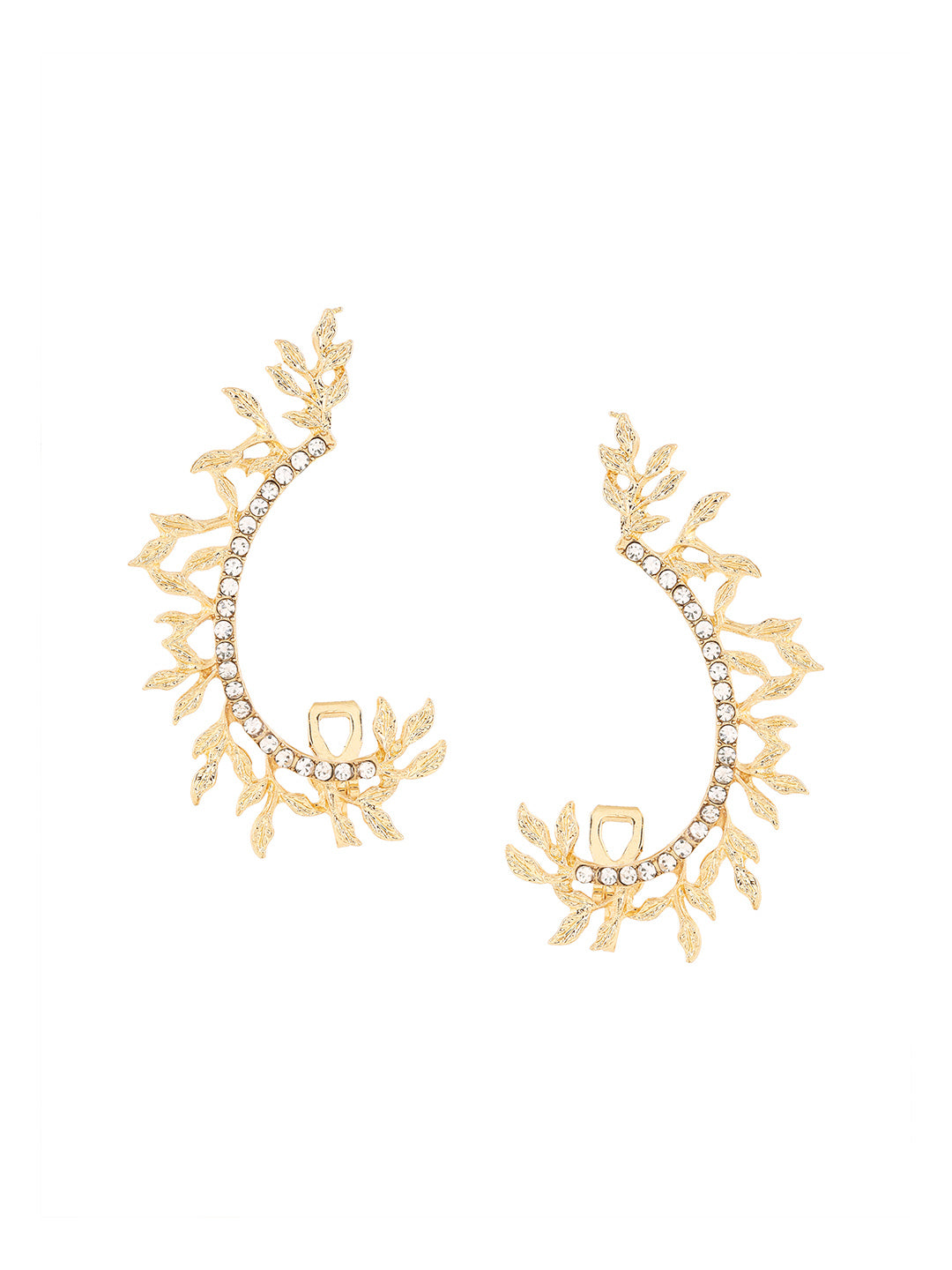 Priyaasi Gold Plated White Stones Leaves shape Ear Cuff Earrings