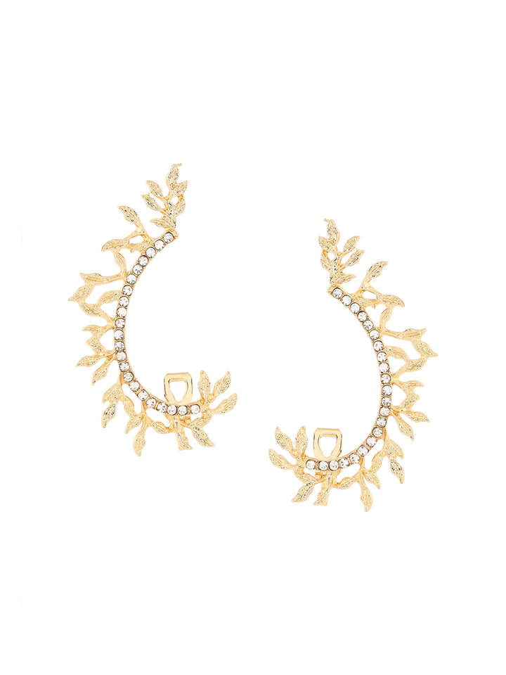 Priyaasi Gold Plated White Stones Leaves shape Ear Cuff Earrings