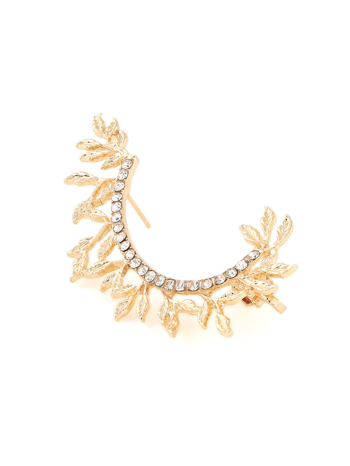 Priyaasi Gold Plated White Stones Leaves shape Ear Cuff Earrings