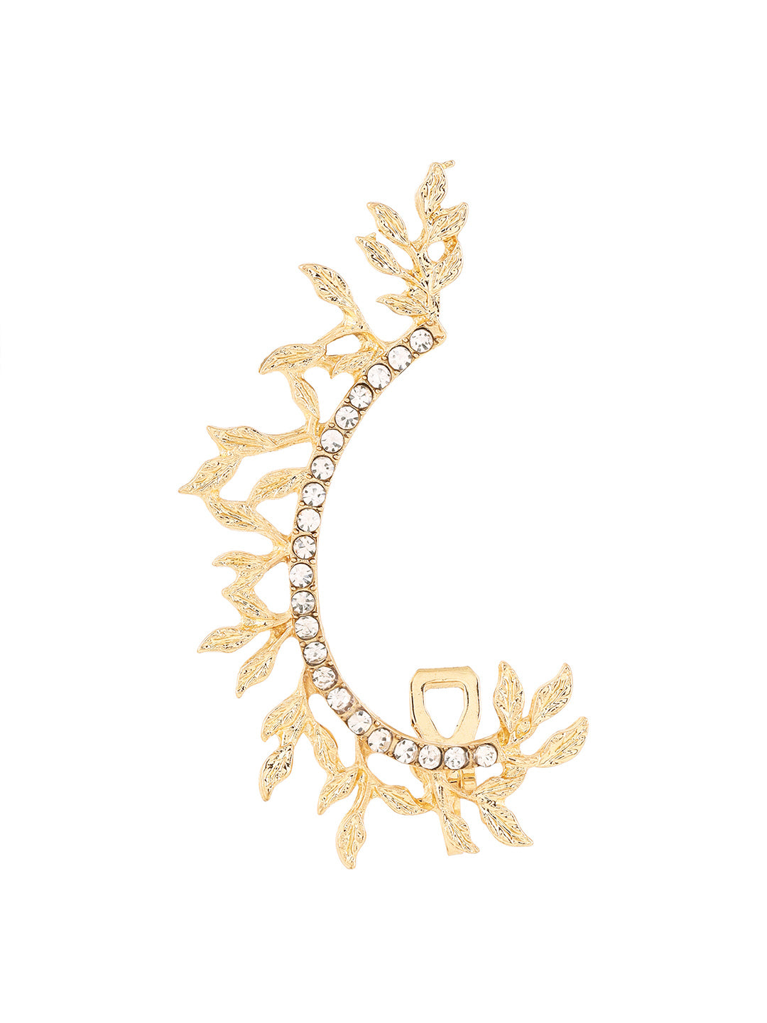 Priyaasi Gold Plated White Stones Leaves shape Ear Cuff Earrings