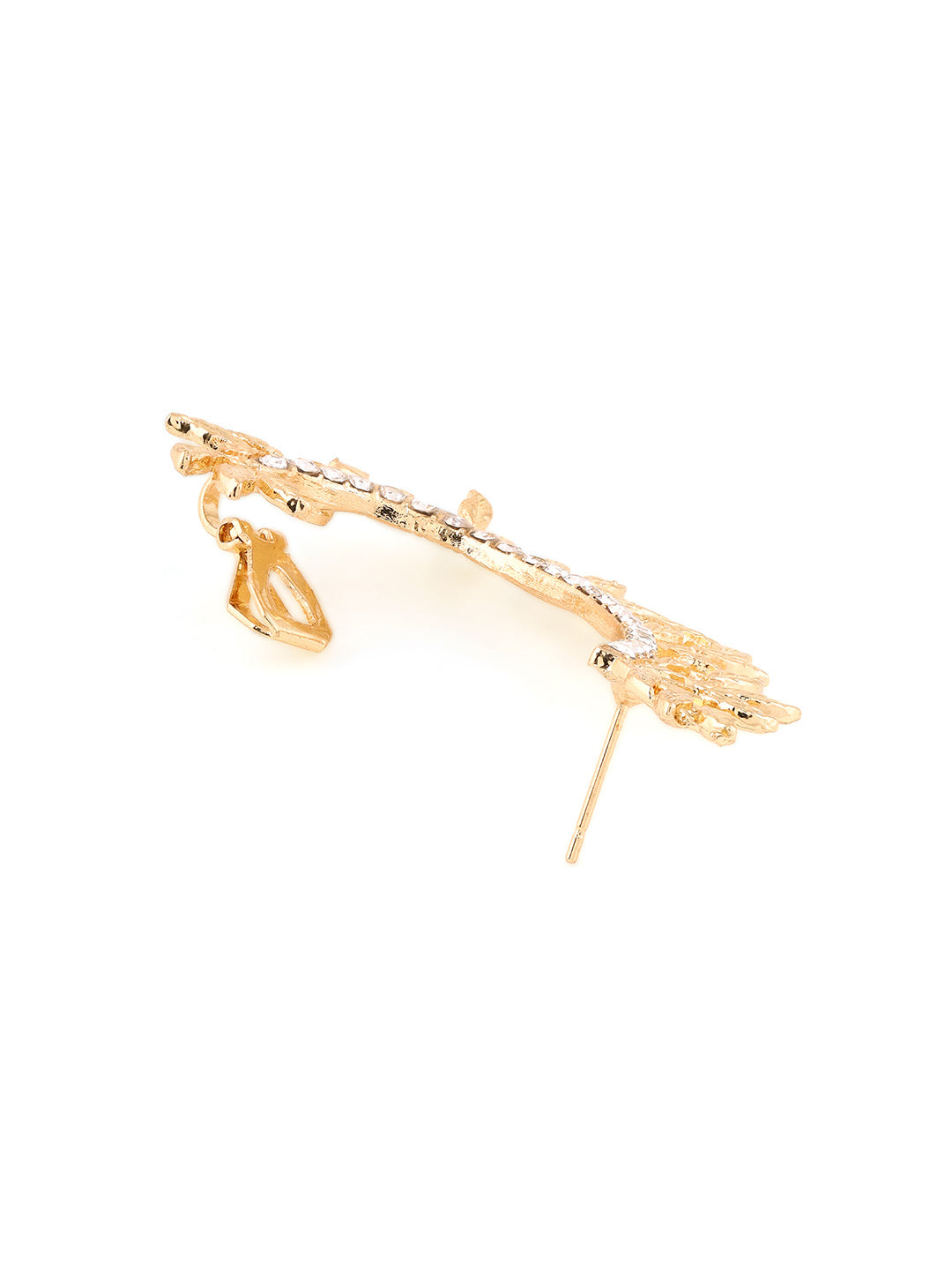 Priyaasi Gold Plated White Stones Leaves shape Ear Cuff Earrings