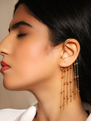 Priyaasi Gold Plated Simple Ball Danglers Ear Cuff Earring