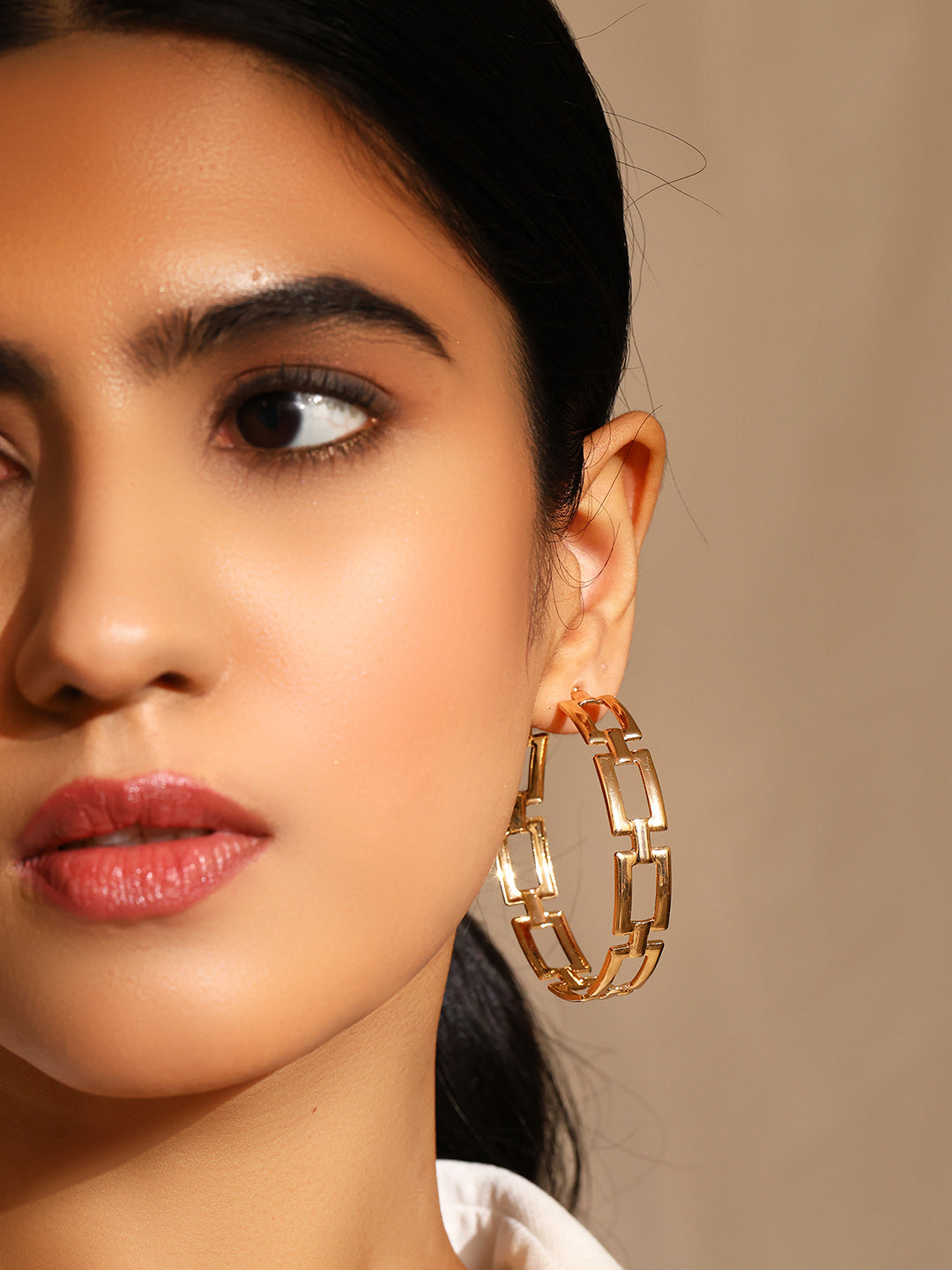 Priyaasi Statement Gold Plated Fashion Hoop Earrings