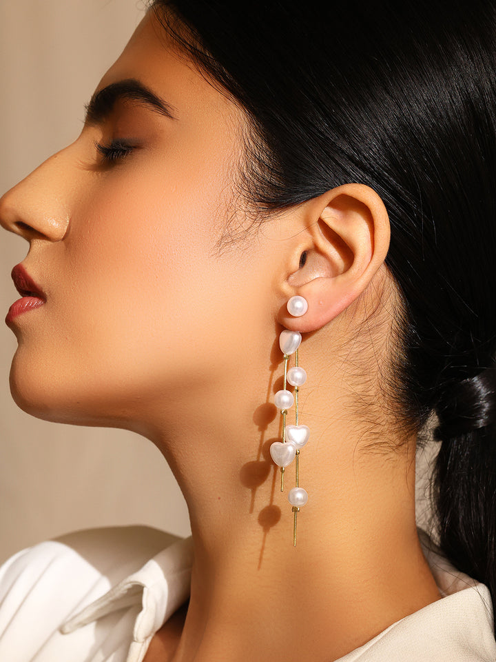 Priyaasi Pearl Studded Gold Plated Tassels pearls Danglers Earrings