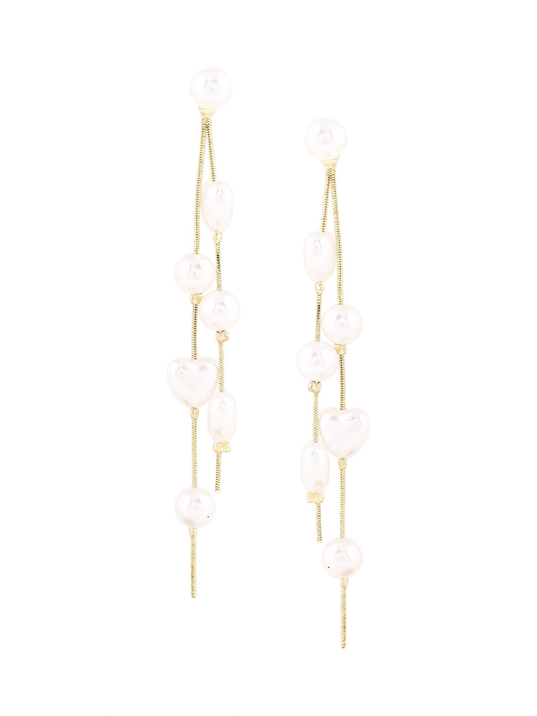 Priyaasi Pearl Studded Gold Plated Tassels pearls Danglers Earrings