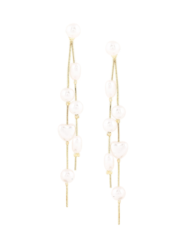 Priyaasi Pearl Studded Gold Plated Tassels pearls Danglers Earrings