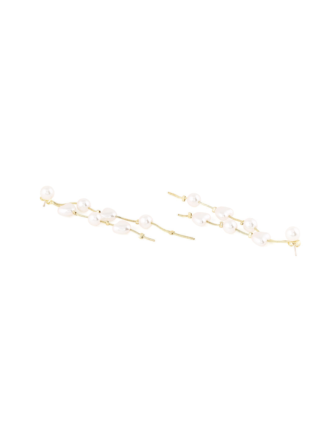 Priyaasi Pearl Studded Gold Plated Tassels pearls Danglers Earrings