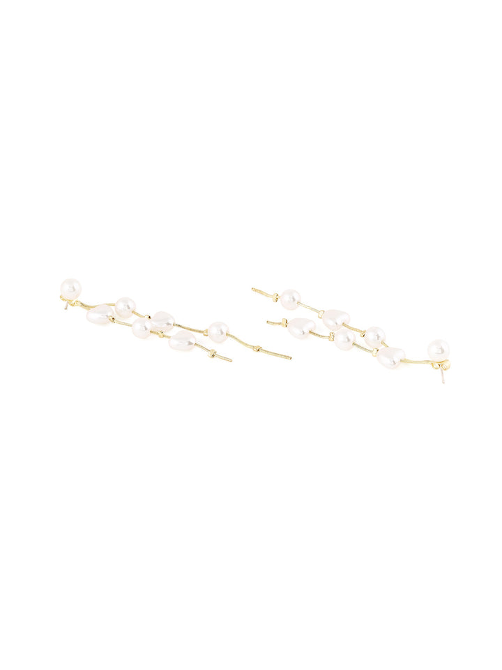 Priyaasi Pearl Studded Gold Plated Tassels pearls Danglers Earrings