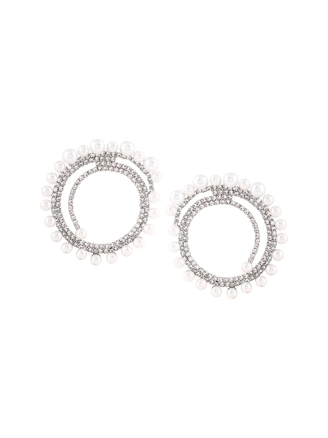 Priyaasi Swirl Silver Plated Pearl Stud Earrings