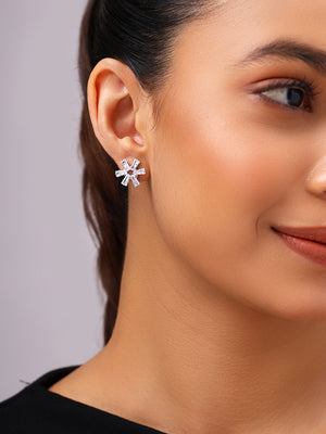 Priyaasi Silver Plated American Diamond Crystal Stud Earrings