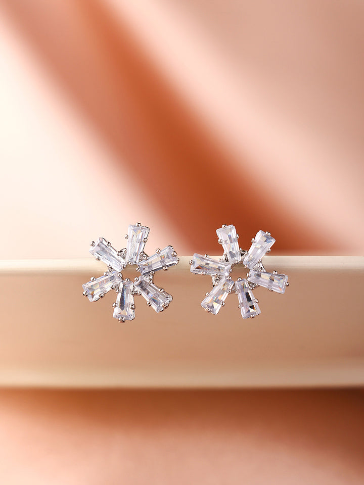 Priyaasi Silver Plated American Diamond Crystal Stud Earrings