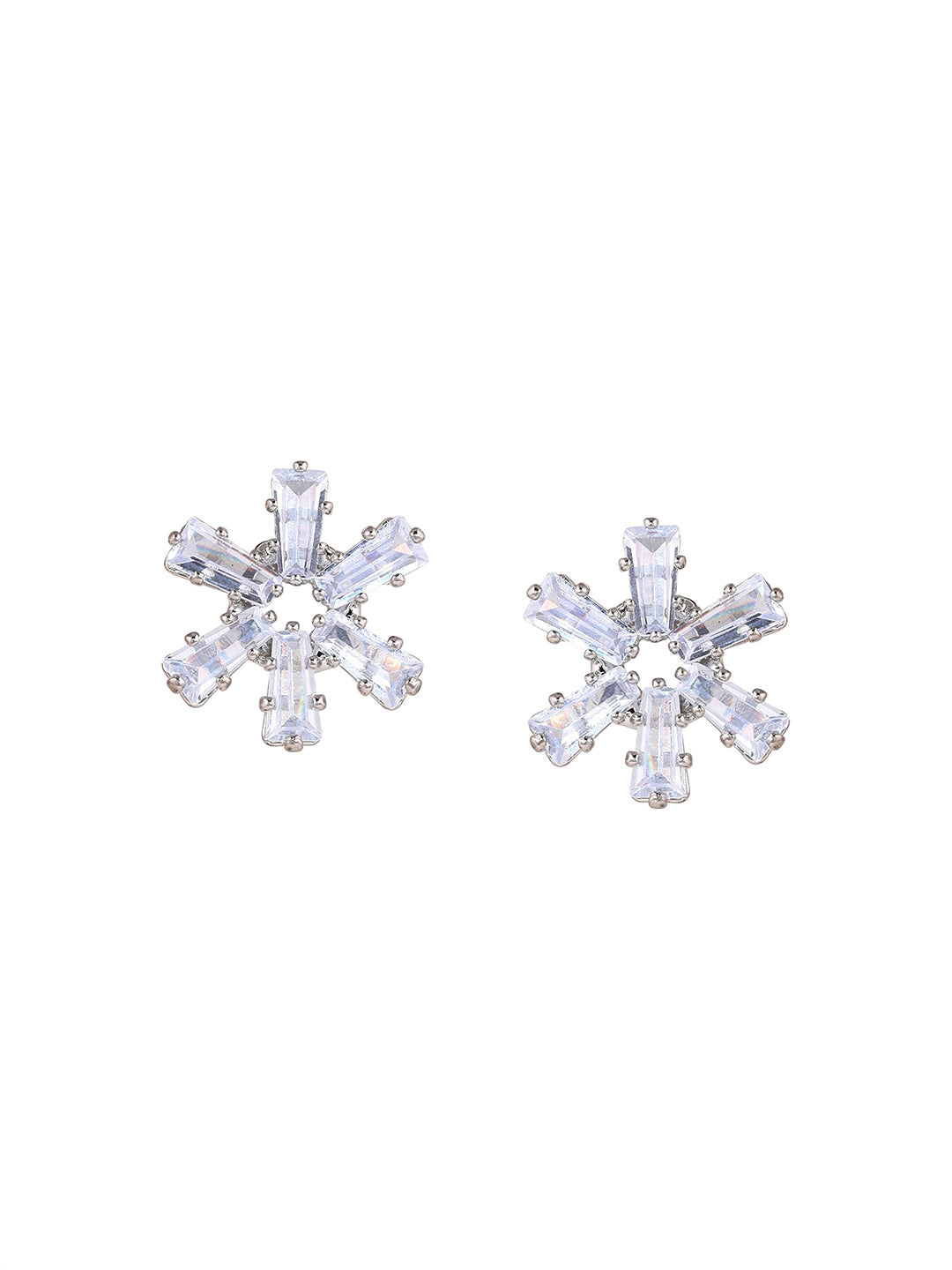 Priyaasi Silver Plated American Diamond Crystal Stud Earrings