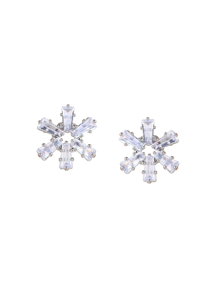 Priyaasi Silver Plated American Diamond Crystal Stud Earrings