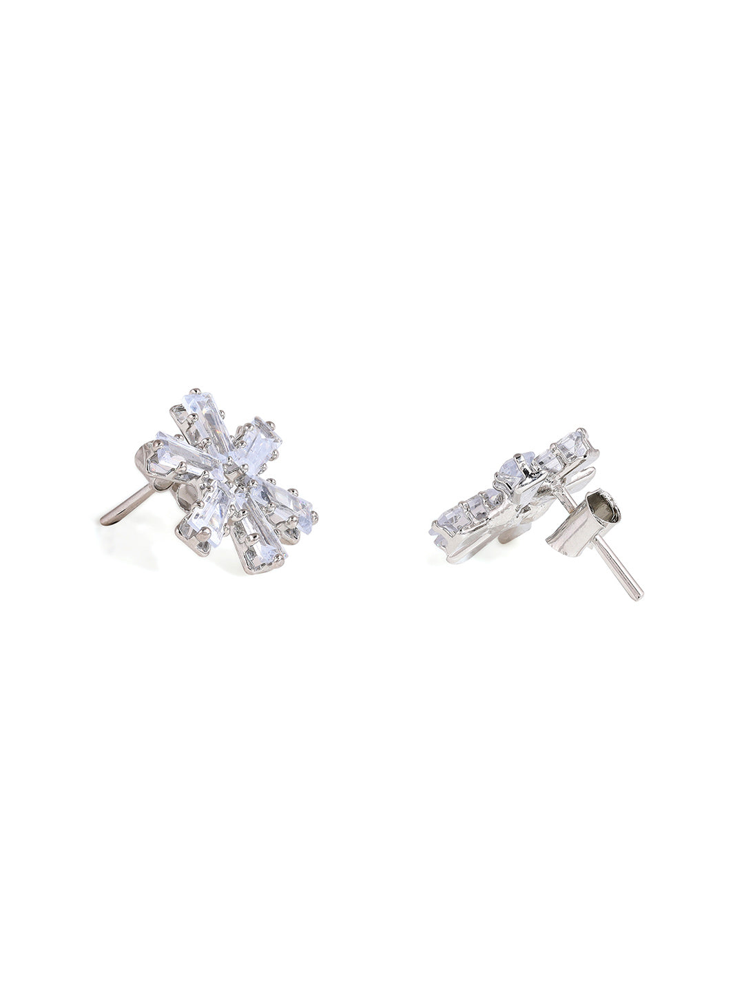 Priyaasi Silver Plated American Diamond Crystal Stud Earrings